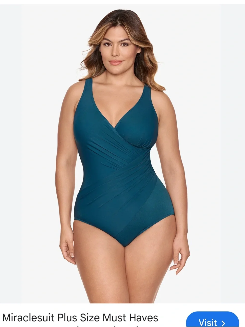 Miraclesuit Teal Wrap-Front One-Piece Swimsuit